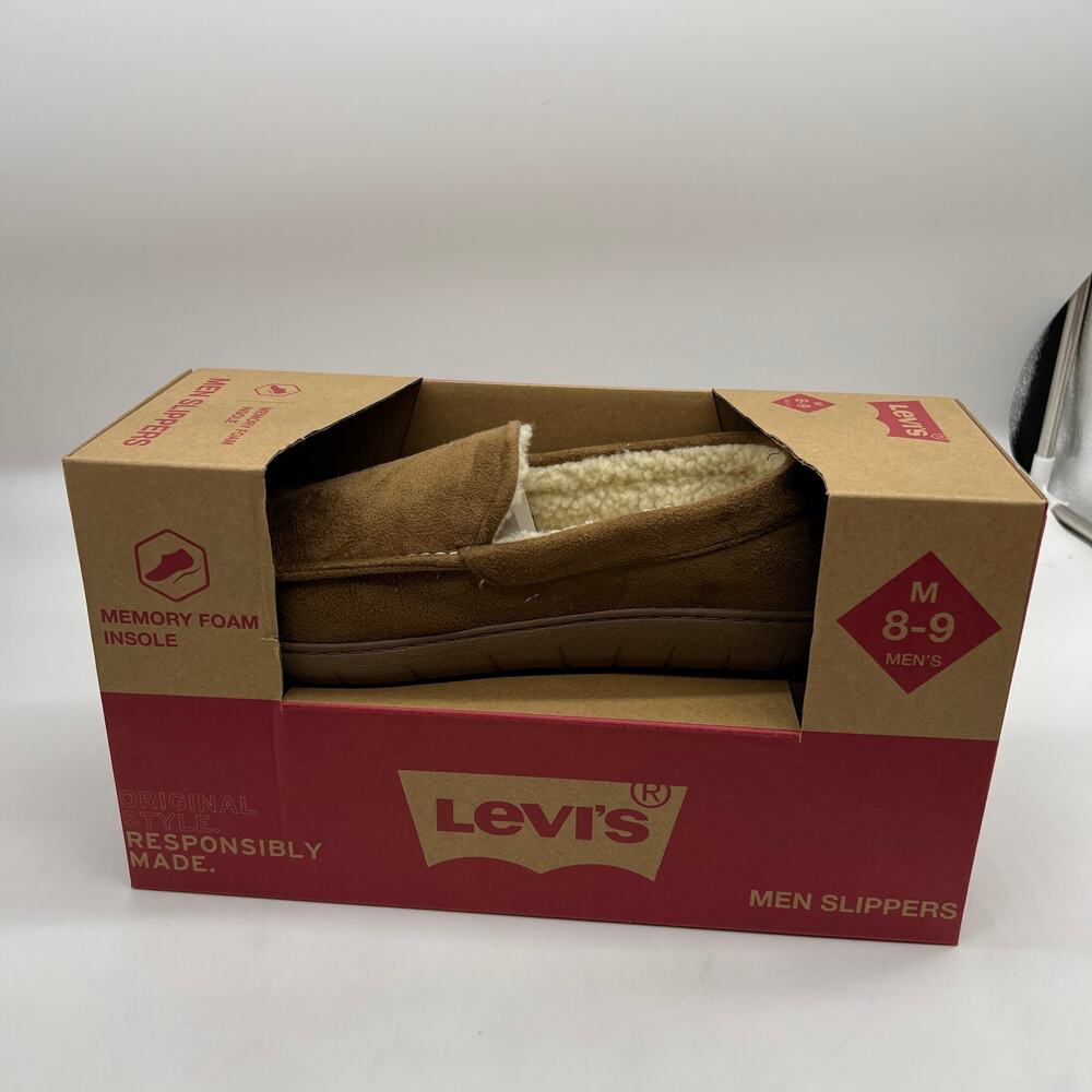 Men's Levi's Memory Foam Fleece Lined Slippers Size Medium 8-9 Brown
